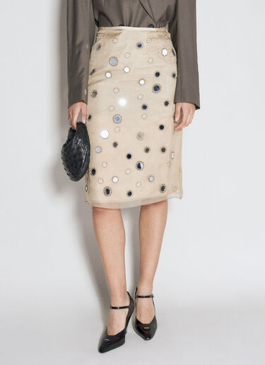 Mirror-Embellished Organza Midi-Skirt Prada Mirror-Embellished Organza Midi-Skirt Beige pra0256009