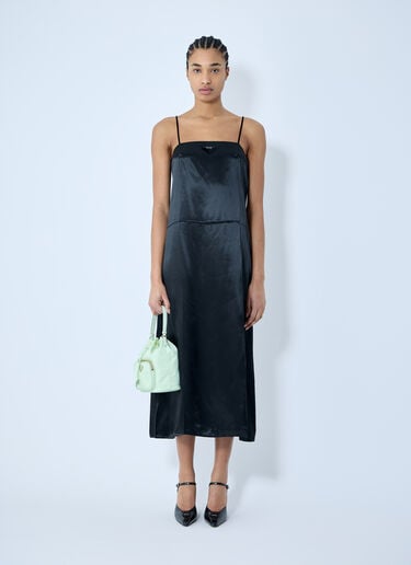Satin Logo Patch Midi Dress Prada Satin Logo Patch Midi Dress Black pra0259013