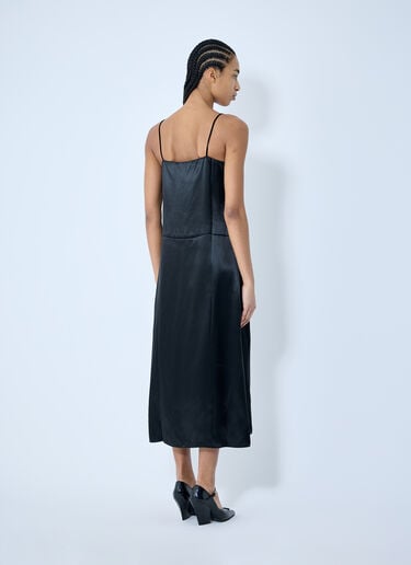 Prada Satin Logo Patch Midi Dress Black pra0259013