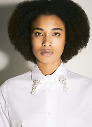 Prada Embroidered Poplin Shirt White pra0259014