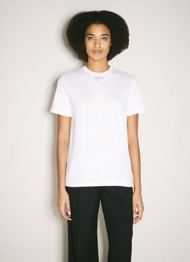 Prada Embroidered Triangle T-Shirt White pra0259018