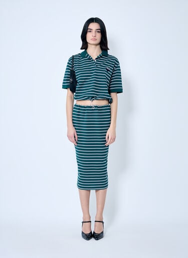 Prada Striped Piquet Midi Skirt Green pra0260013
