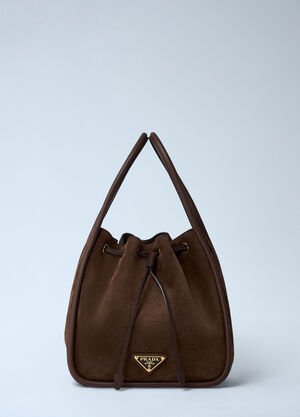 Prada Suede Logo Plaque Handbag Brown pra0262018