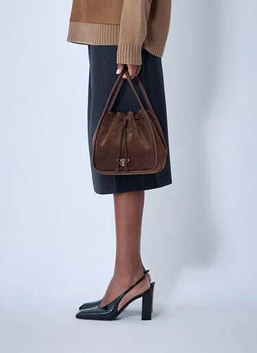 Suede Logo Plaque Handbag Prada Suede Logo Plaque Handbag Brown pra0262018