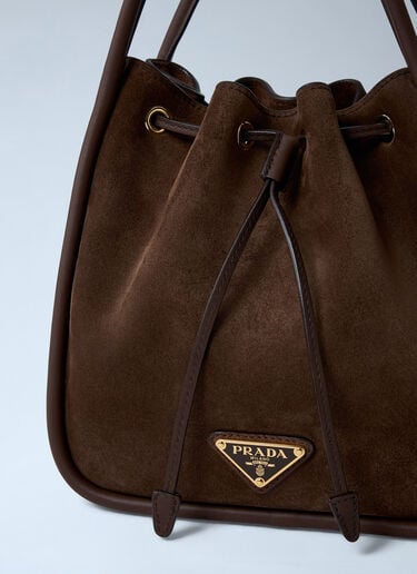 Suede Logo Plaque Handbag Prada Suede Logo Plaque Handbag Brown pra0262018