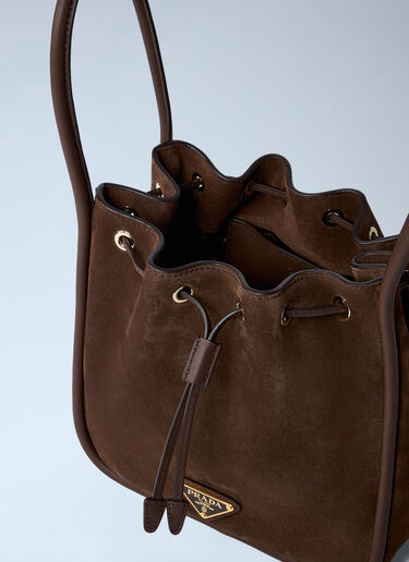 Suede Logo Plaque Handbag Prada Suede Logo Plaque Handbag Brown pra0262018