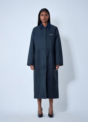 Prada Logo Print Long Coat Blue pra0262057