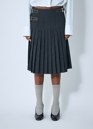 Prada Pleated Rush Stitch Skirt With Belt Grey pra0262058