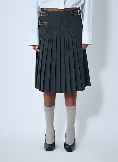 Pleated Rush Stitch Skirt With Belt Prada Pleated Rush Stitch Skirt With Belt Grey pra0262058