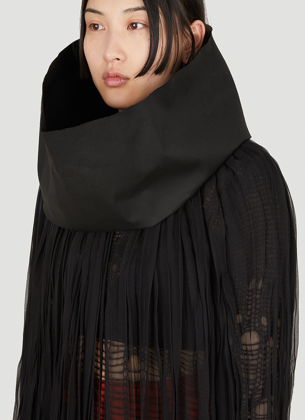 Rick Owens Oversized Collar Sheer Cape in Black | LN-CC