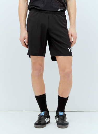Y-3 x Real Madrid 로고 프린트 조절끈 쇼츠 블랙 rma0156005