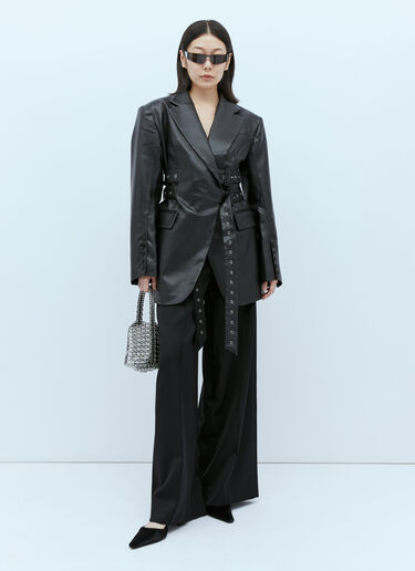 Triple Belt Faux Leather Blazer Rokh Triple Belt Faux Leather Blazer Black rok0254008