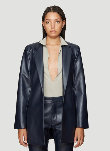 Roni Ilan Faux Leather Jacket with Belt Navy ron0238006