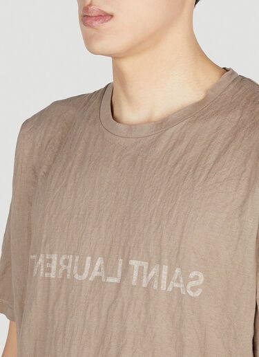 Crinkled Logo Print T-Shirt Saint Laurent Crinkled Logo Print T-Shirt Beige sla0151023