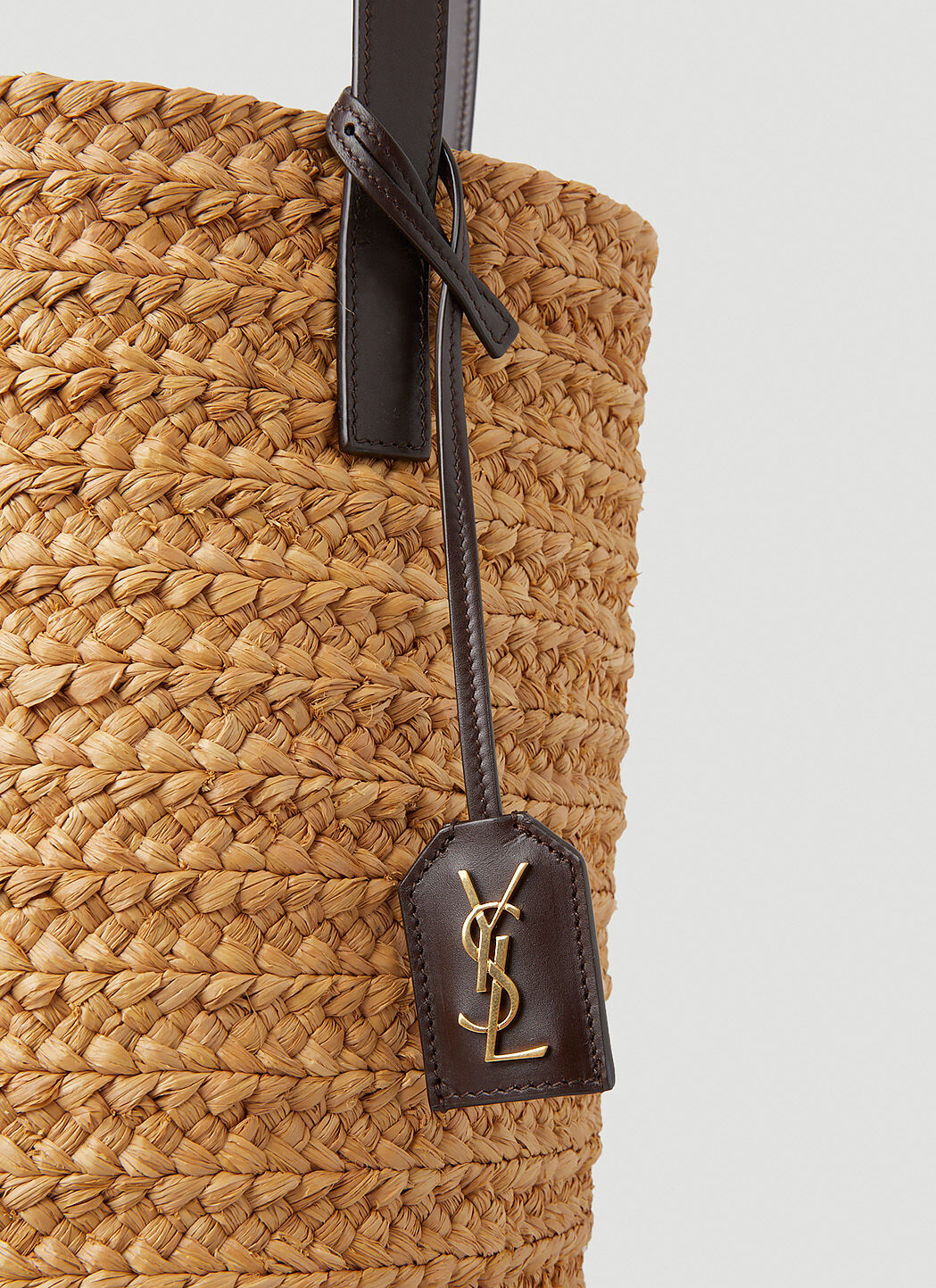 トートバッグ Saint Laurent beige raffia logo bag Saint Laurent - Raffia & Navy Logo Embroidered Shopping Tote