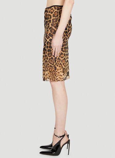 레오파드 프린트 미디 스커트 Saint Laurent 레오파드 프린트 미디 스커트 브라운 sla0251051