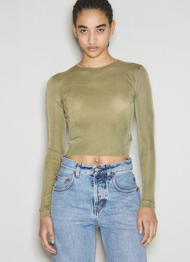 Ribbed Knit Cropped Top Saint Laurent Ribbed Knit Cropped Top Green sla0255021