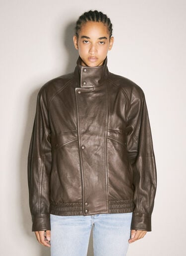 Bomber Leather Jacket Saint Laurent Bomber Leather Jacket Brown sla0257006
