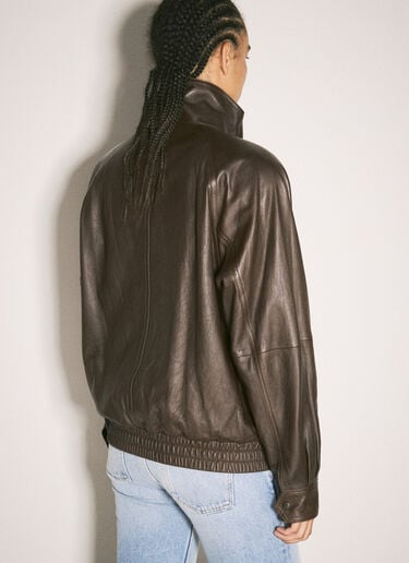 Bomber Leather Jacket Saint Laurent Bomber Leather Jacket Brown sla0257006