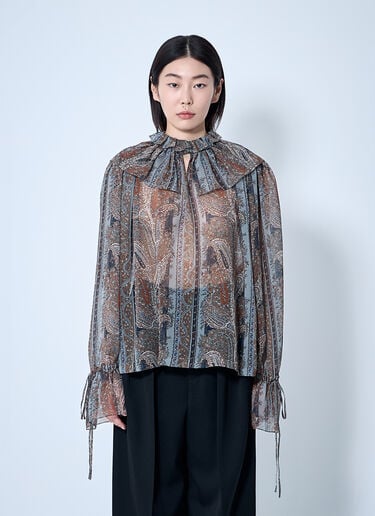 Saint Laurent Paisley Silk Georgette Blouse Brown sla0259016