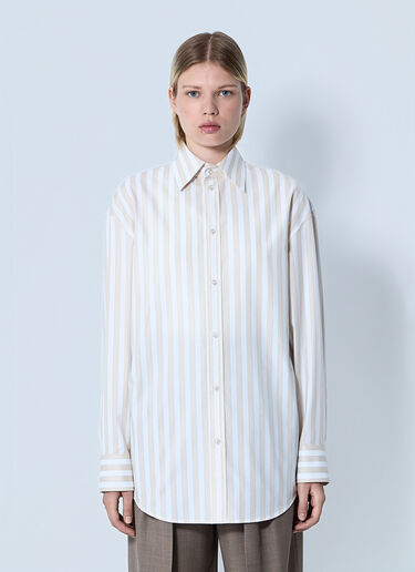 Saint Laurent Striped Button-Down Shirt Beige sla0260078