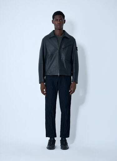 Stone Island Leather Jacket With Logo Patch Black sto0162020