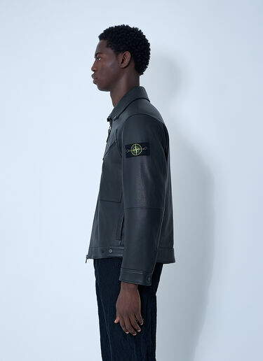 Leather Jacket With Logo Patch Stone Island Leather Jacket With Logo Patch Black sto0162020