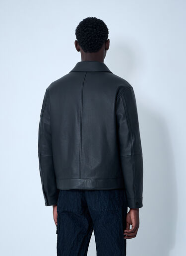 Leather Jacket With Logo Patch Stone Island Leather Jacket With Logo Patch Black sto0162020