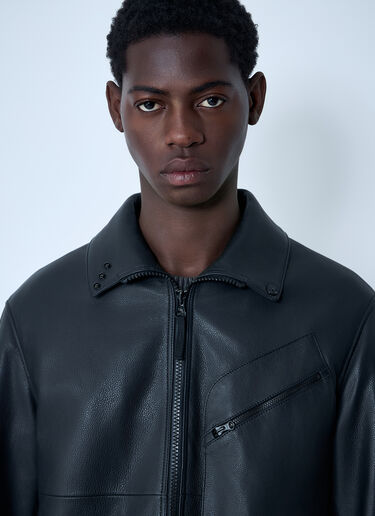 Leather Jacket With Logo Patch Stone Island Leather Jacket With Logo Patch Black sto0162020
