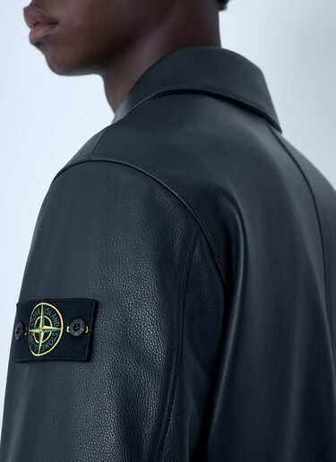 Leather Jacket With Logo Patch Stone Island Leather Jacket With Logo Patch Black sto0162020