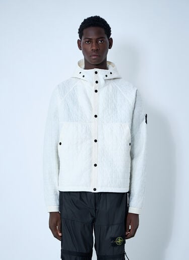 Stone Island Padded Logo Motif Hooded Jacket Ivory sto0162048