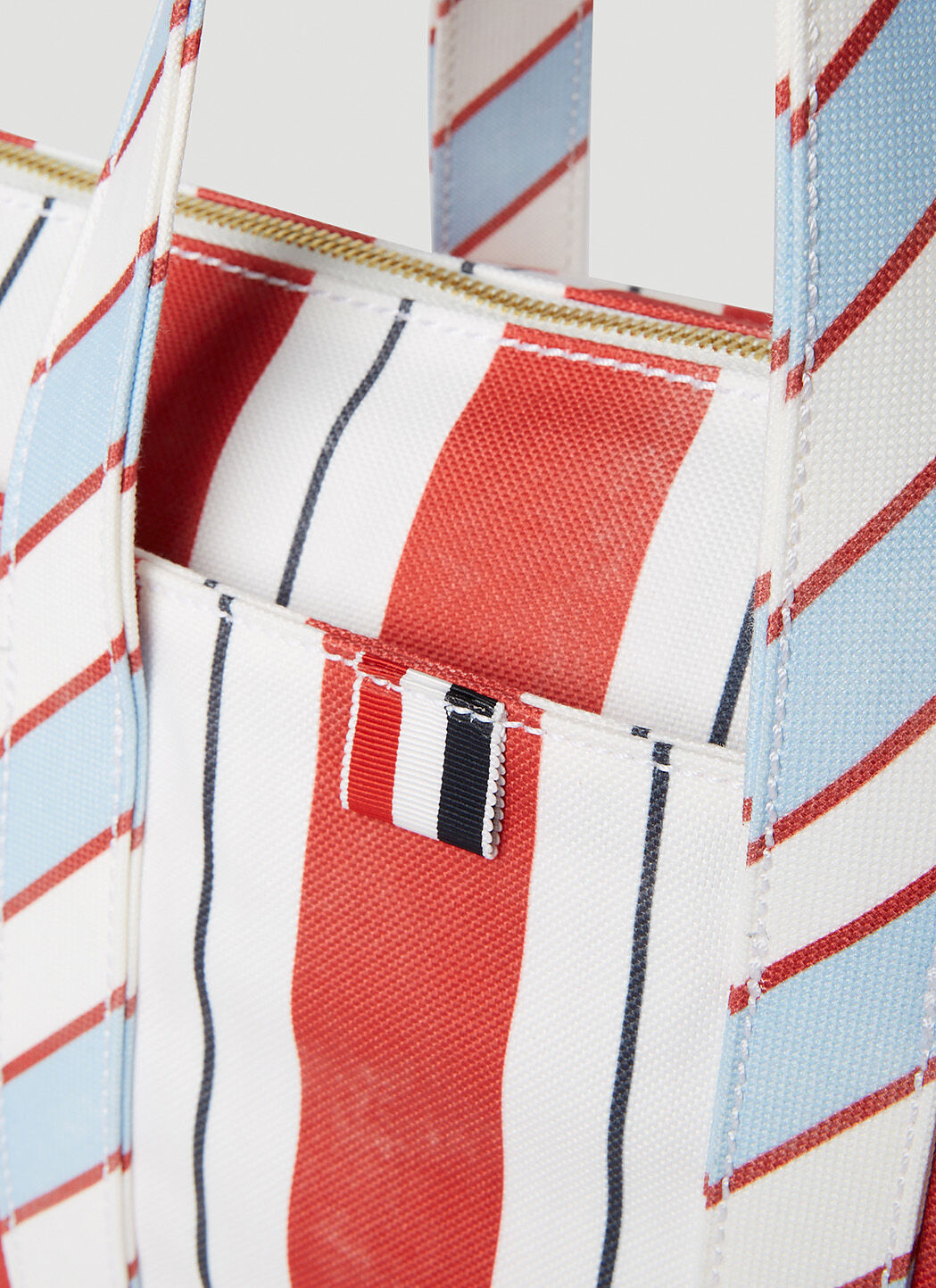 【Thom Browne】Washed Striped Canvas Small Tool Tote Bag Red Double Face Canvas Small Tool Tote | Thom Browne