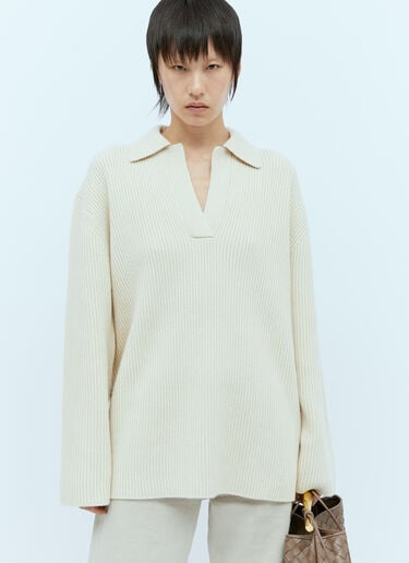 TOTEME Rib Polo Knit Sweater Beige tot0254018