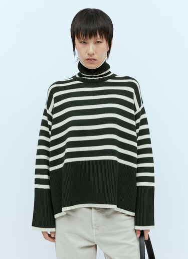 TOTEME Signature Stripe Roll Neck Sweater Green tot0254021