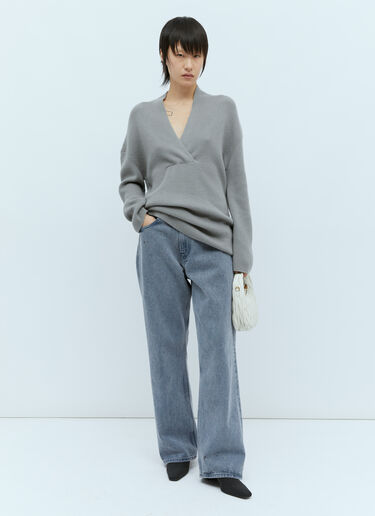 Overlapped V Neck Knit Sweater TOTEME Overlapped V Neck Knit Sweater Grey tot0256021