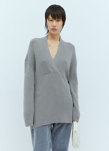 Overlapped V Neck Knit Sweater TOTEME Overlapped V Neck Knit Sweater Grey tot0256021