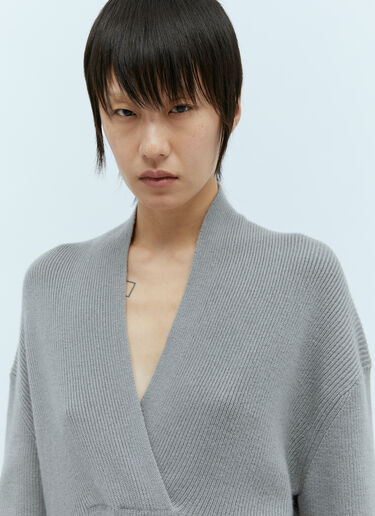 Overlapped V Neck Knit Sweater TOTEME Overlapped V Neck Knit Sweater Grey tot0256021