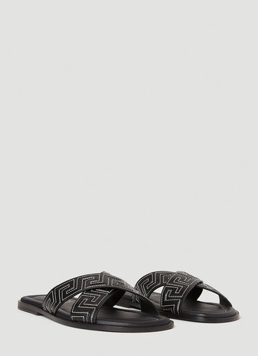 交叉带 Greca 拖鞋 Versace 交叉带 Greca 拖鞋 黑色 ver0152021