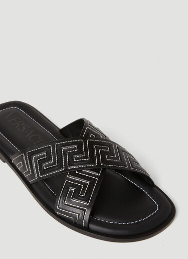 交叉带 Greca 拖鞋 Versace 交叉带 Greca 拖鞋 黑色 ver0152021