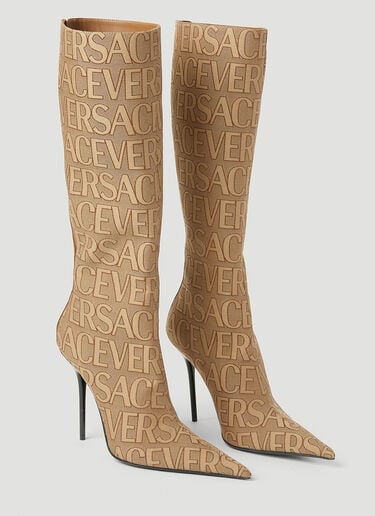 Versace 로고 자카드 하이힐 부츠 베이지 vrs0253026