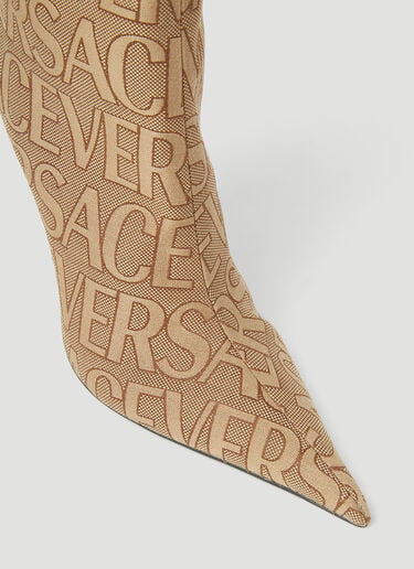 Versace 로고 자카드 하이힐 부츠 베이지 vrs0253026