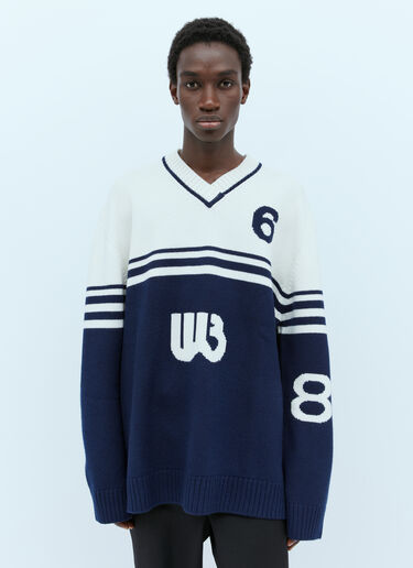 Intarsia Motif Knit Sweater Wales Bonner Intarsia Motif Knit Sweater Blue wbn0154005
