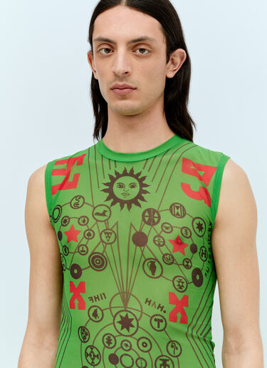 Walter Van Beirendonck 그래픽 프린트 메시 탑 그린 wlt0156017