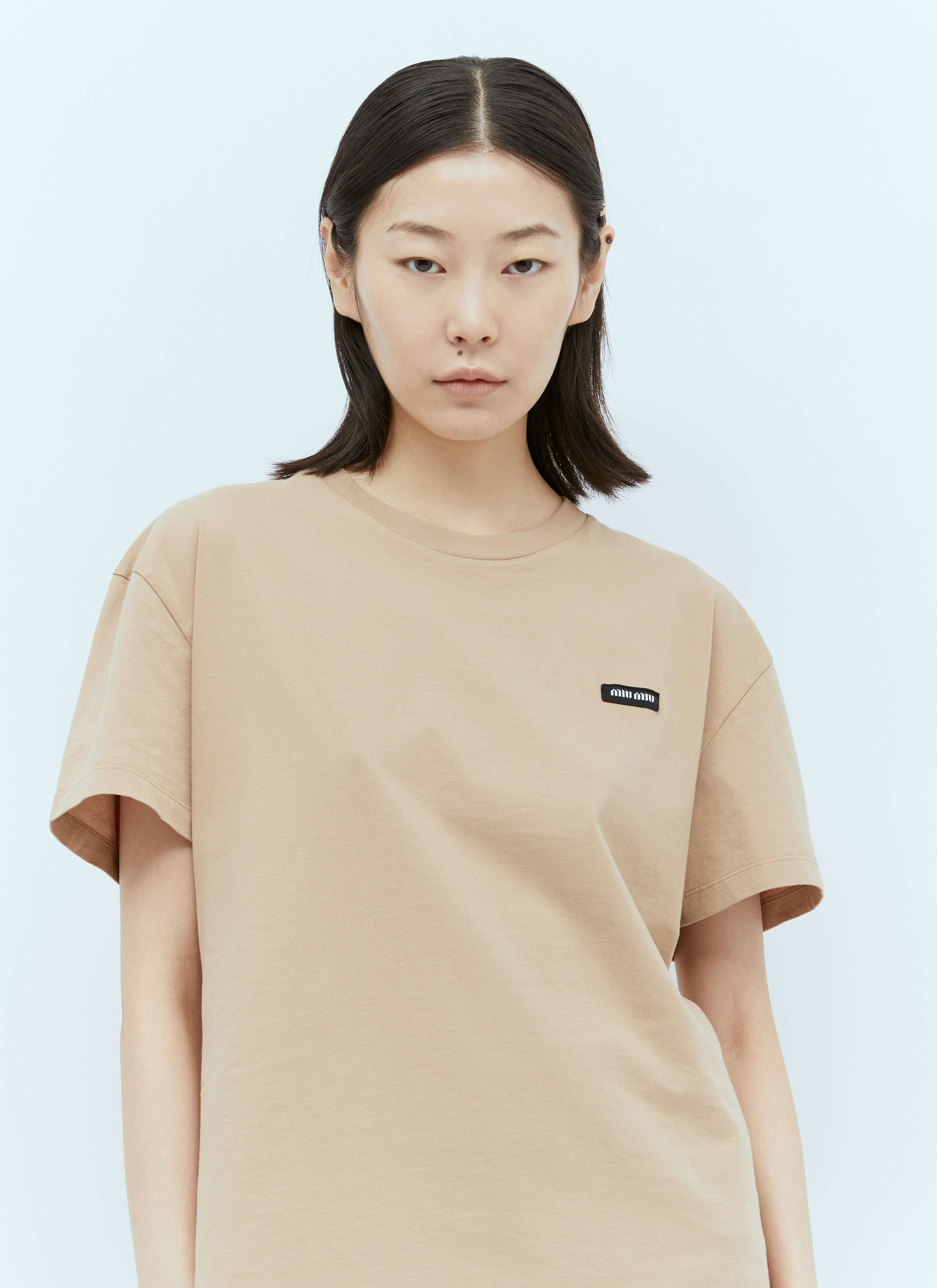 miumiu☆胸元ロゴ コットンジャージ Tシャツ LADIES MiuMiu ミュウミュウ コットン ジャージー Tシャツ ロゴ (MiuMiu