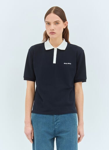Logo Embroidery Polo Shirt Miu Miu Logo Embroidery Polo Shirt Navy miu0359004