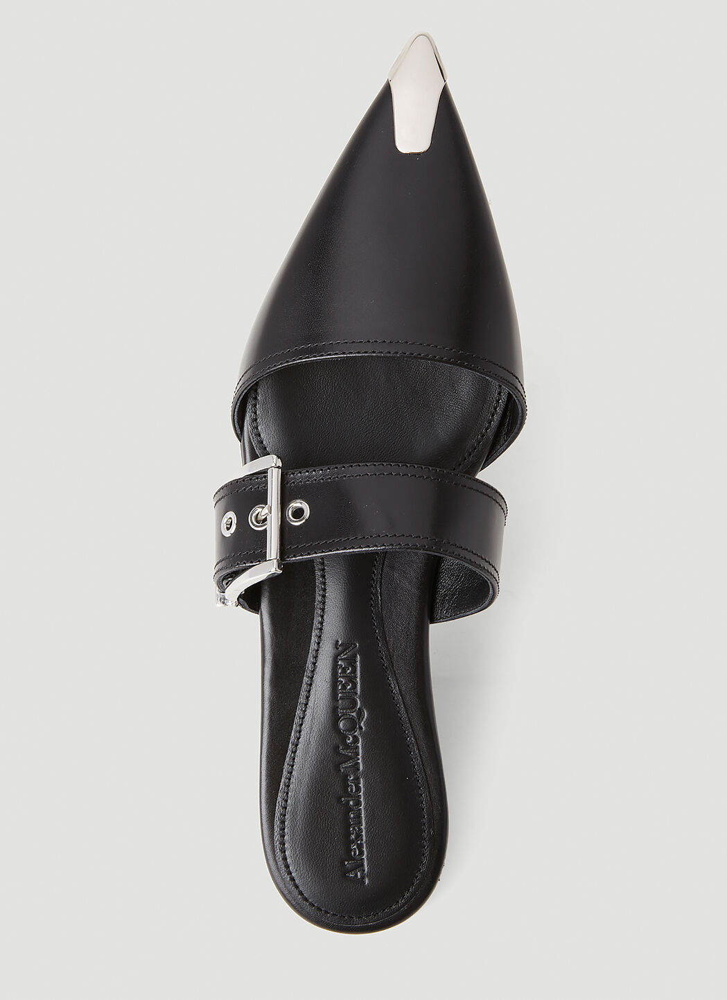 サンダル・ミュール alexander mcqueen SS23 MULE PUNK (733188_WHSWD5482) Alexander McQueen Punk Flat Mules in Black | LN-CC