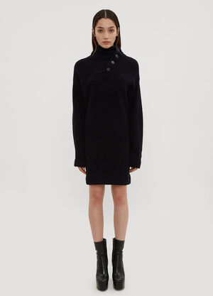 Atlein Asymmetrical Neck Sweater Dress Navy atl0234012