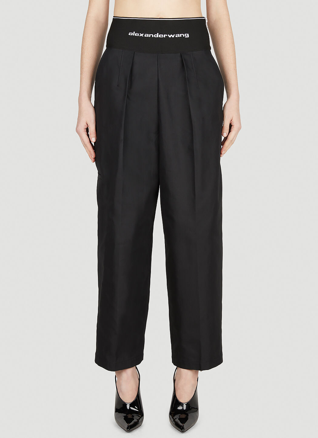 ボトムスその他 Alexander Wang SS25 PANTS WITH LOGO PRINT (4CC2254420 020A) Alexander Wang Waist Logo Trousers in Black | LN-CC
