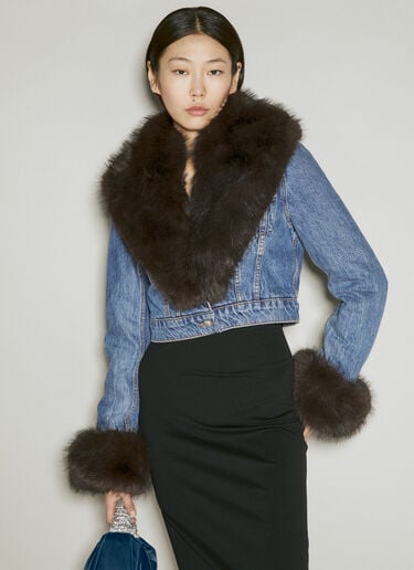 Alexander Wang Faux-Fur Collar Denim Jacket Blue awg0254009