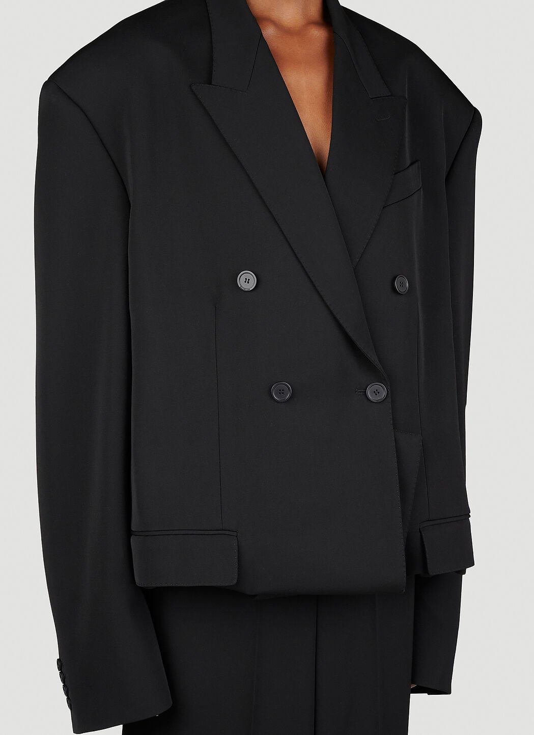 【送料&関税込】Balenciaga Double-breast Folded Blazer Wool-blend double-breasted blazer in black - Balenciaga